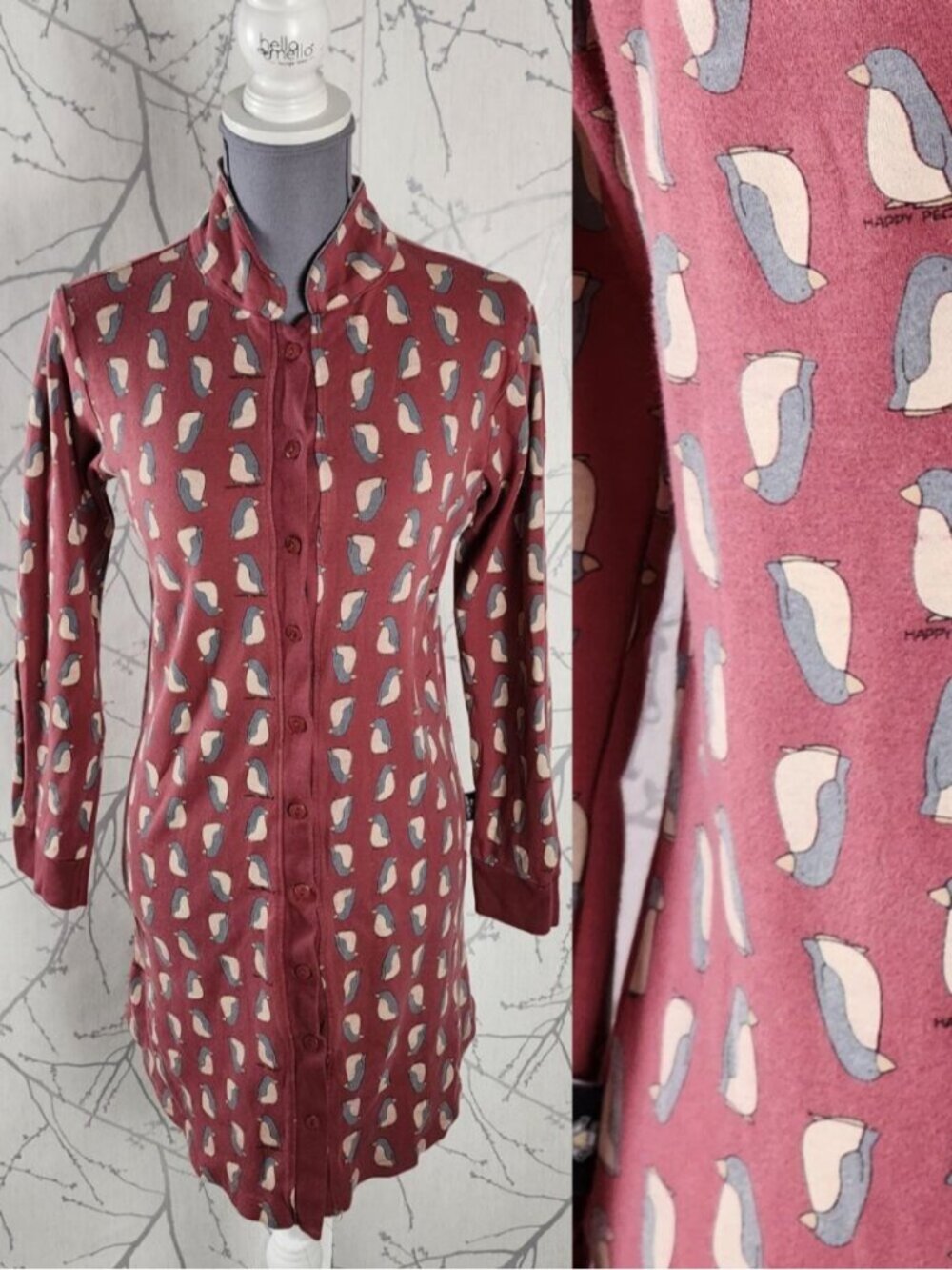Happy People Red Penguins Print Cotton Jersey Button Front Shirt Dress - Picture 1 of 7